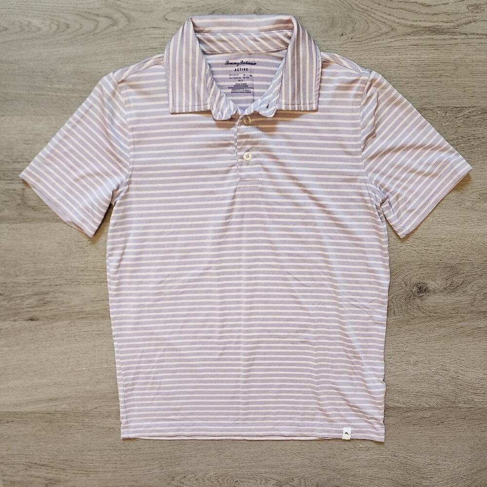 Tommy Bahama Active Boy's Purple Striped Short Sleeve Golf Polo Large L 10-12